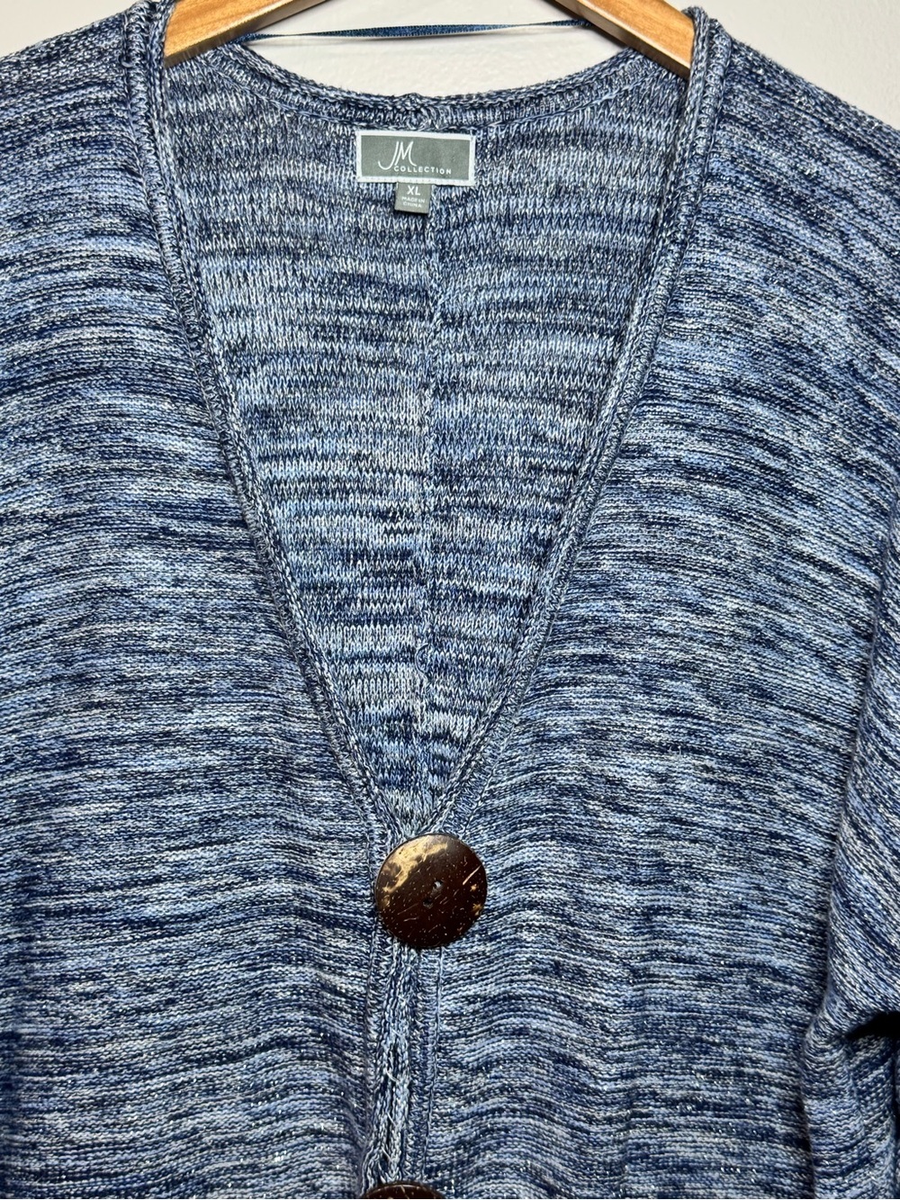 JM Collection Blue Marled V-Neck Button Cardigan Layering Coquette XL - Picture 4 of 8
